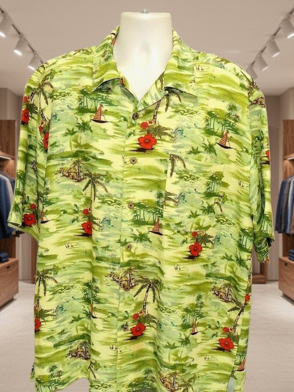 JOE MARLIN Original Green Hawaiian Men's Shirt Size XXL MINT CONDITION